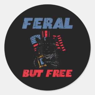 Sticker Rond Raton laveur du 4 juillet Féral mais libre Drôle P
