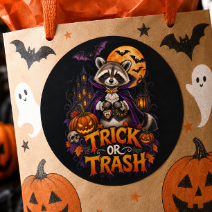 Sticker Rond Raton laveur Halloween Vampire Trick or Trash 