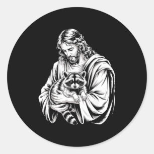 Sticker Rond Raton laveur Jésus Raton laveur détruit Raton lave