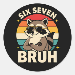 Sticker Rond Raton laveur sarcastique Cool Six Seven Bruh Rétro