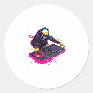Sticker Rond Rave Skull � EDM Party Skeleton DJ
