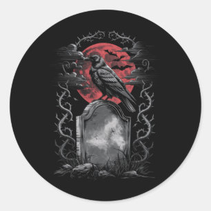 Sticker Rond Raven Bird Gothic Raven Art Cemetery Imaginaire