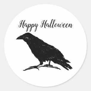 Sticker Rond Raven Black Bird Halloween Peinture Éffrayante Art