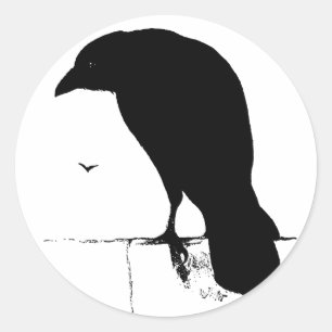 Sticker Rond Raven Silhouette - Goth Ravens et Crows Vintages