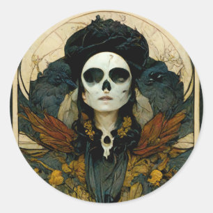 Sticker Rond Raven Sorcière Imaginaire Horreur Goth Gothique