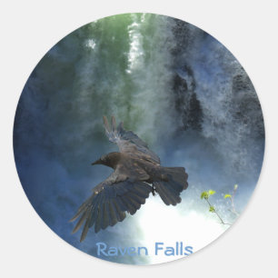 Sticker Rond RAVEN & WATER FALL Nature Cadeaux