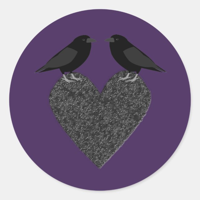 Sticker Rond Ravens gothiques et Coeur noir (Devant)