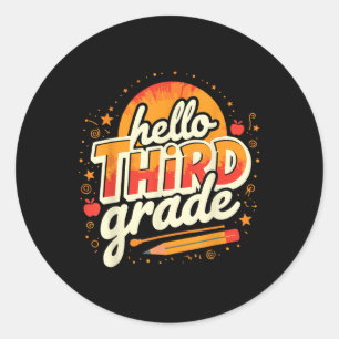 Sticker Rond Ravi D'Être En Troisième Année, Équipement Scolair