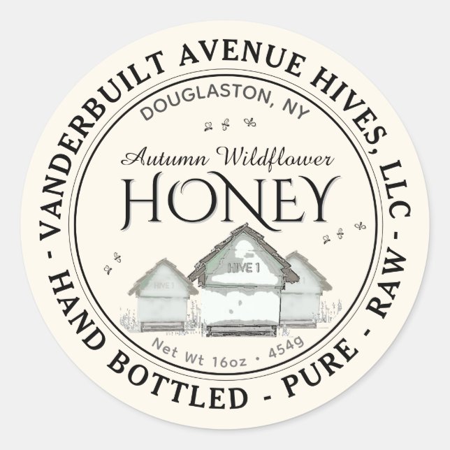 Sticker Rond Raw Automne Fleur sauvage Honey Hives Petites abei (Devant)