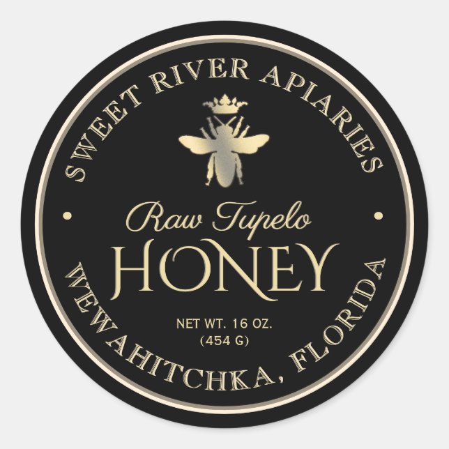 Sticker Rond Raw Tupelo Honey Black Gold Queen Bee (Devant)