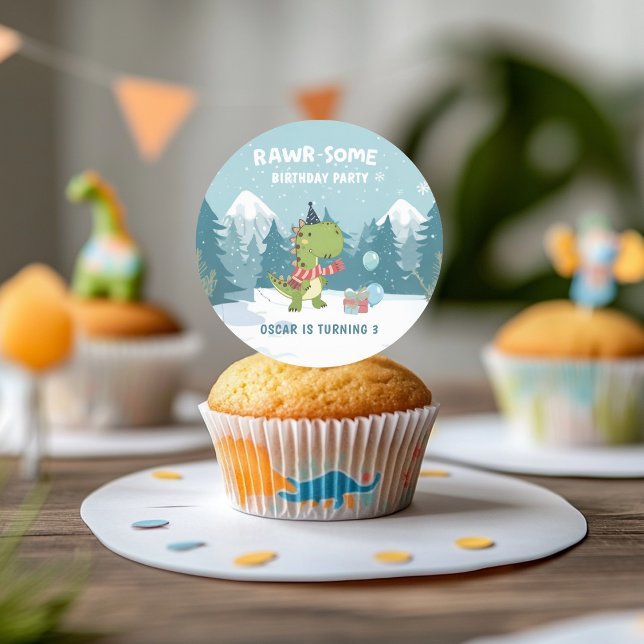 Sticker Rond RAWR-Certains Dinosaures Anniversaire hivernal (Créateur téléchargé)