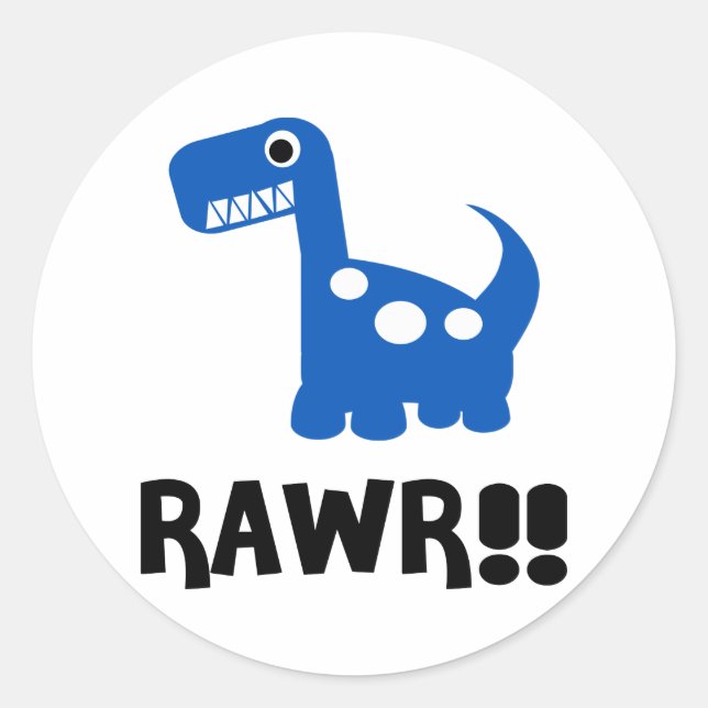 Sticker Rond Rawr Dino Bleu (Devant)