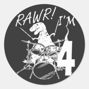 Sticker Rond Rawr I'm 4 4th Birthday Dinosaur