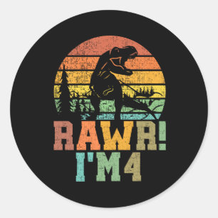 Sticker Rond Rawr Im 4 Dinosaure T Rex 4 Ans