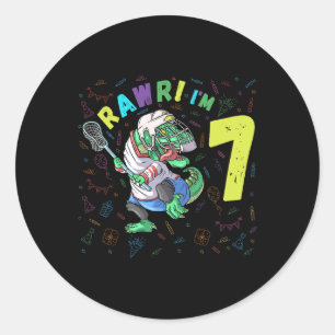 Sticker Rond Rawr je suis âgé de 7 ans Anniversaire d'un garçon