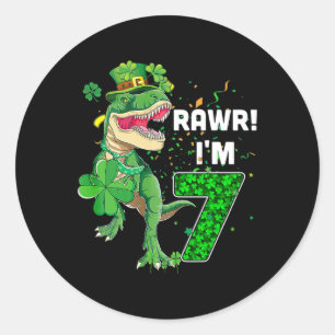 Sticker Rond Rawr je suis âgé de 7 ans d'anniversaire 2015 T Re