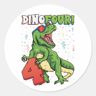 Sticker Rond Rawr Je suis un Dinofour 4e anniversaire Dinosaur