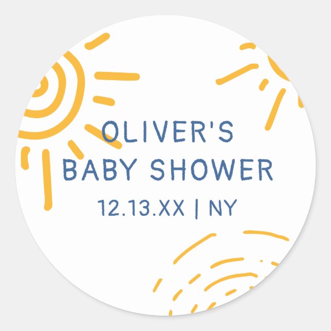 Sticker Rond Rayon Rétro Moderne Du Baby shower Soleil (Devant)