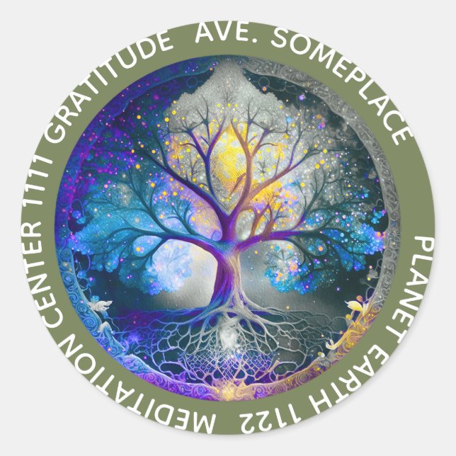Sticker Rond Rayonnement Céleste | Arbre de Vie (Devant)