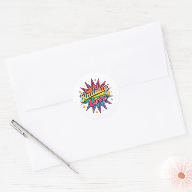 Sticker Rond Rayonner d'Amour Design Rétro – Vibes Positives  (Enveloppe)
