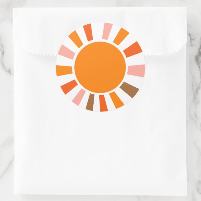 Sticker Rond Rayons Soleil Rétro Coucher Soleil Orange Jaune Ro (Sac)