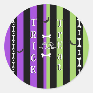 Sticker Rond Rayure Halloween vert violet et noir