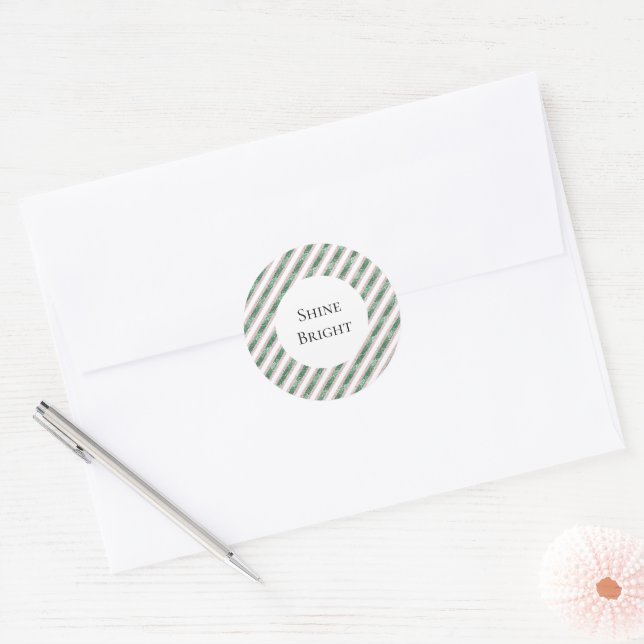 Sticker Rond Rayures de paillettes roses vertes blush  (Enveloppe)