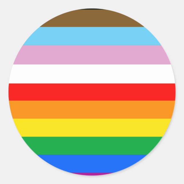 Sticker Rond Rayures du drapeau de progrès LGBTQ+ (Devant)