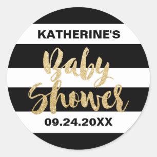Sticker Rond Rayures et baby shower blancs noirs des textes