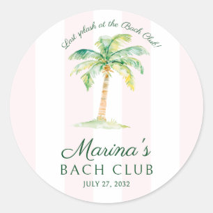 Sticker Rond Rayures roses Palm Beach Bach Club Enterrement de