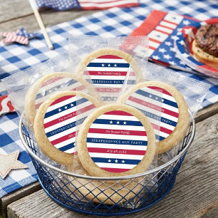 Sticker Rond Rayures Rouge, Blanc & Bleu Fête du 4 Juillet
