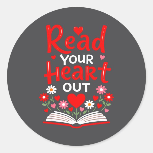 Sticker Rond Read Your Heart Valentine Reading Book Girls Flowe (Devant)