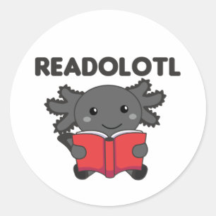 Sticker Rond Readolotl Un Axolotl Qui Lit De Nombreux Livres Cl