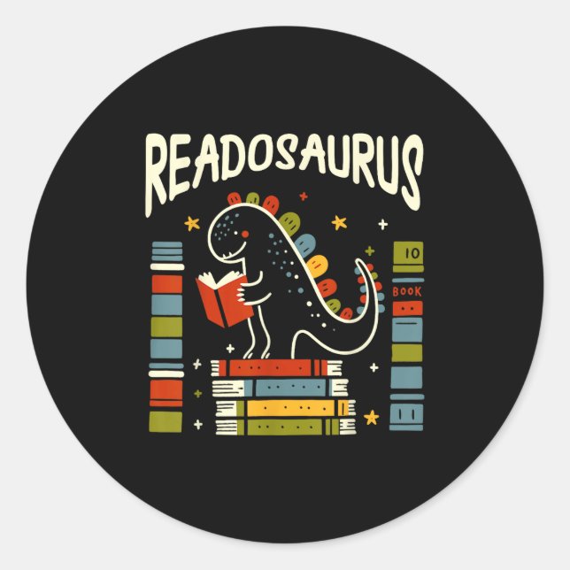 Sticker Rond Readosaurus Dinosaure Drôle livre Lecture (Devant)