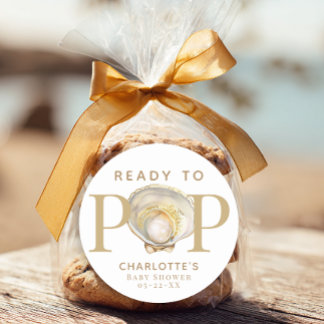 Sticker Rond Ready to Pop Little Pearl Ocean Baby Shower Favor 