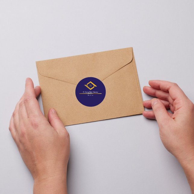 Sticker Rond Real Estate Navy Blue House Logo Modern Realtor (Real Estate Navy Blue House Logo Modern Realtor Classic Round Sticker
)