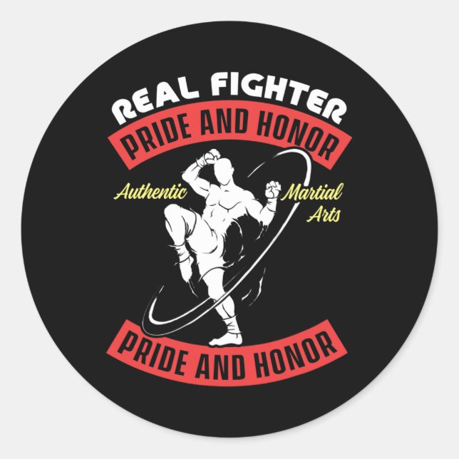 Sticker Rond Real Fighter Muay Thai Mixed martial art Combattez (Devant)