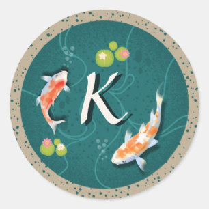 Sticker Rond Réaliste Vert Japonais Koi Poisson Pond