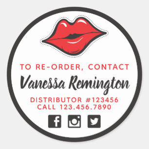 Sticker Rond Réapprovisionner en rouge à lèvres Red Kiss et dis