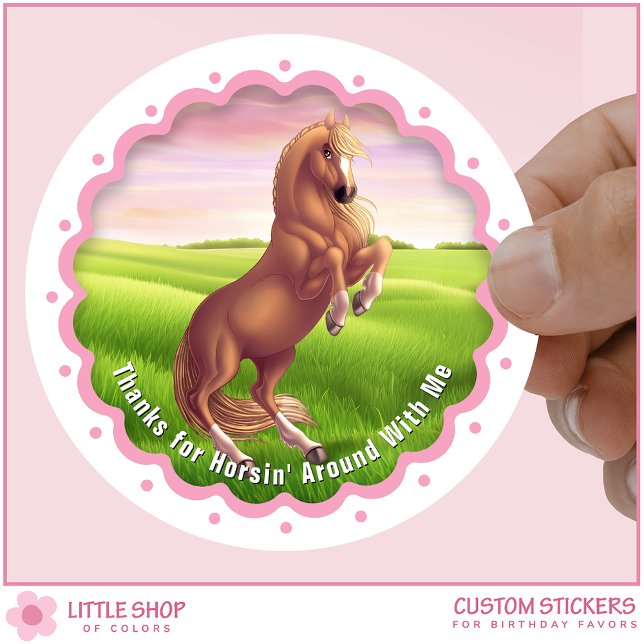 Sticker Rond Rearing Palomino Horse Pony Girl's Birthday (Créateur téléchargé)