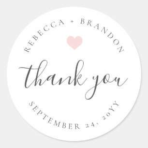 Sticker Rond Rebecca Pink Heart Calligraphie Mariage Remercieme