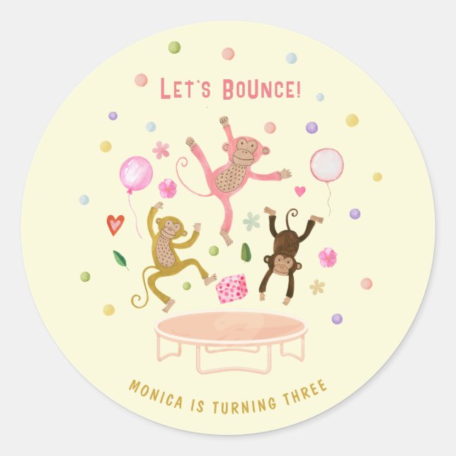 Sticker Rond Rebondissons sauter singes anniversaires de enfant (Devant)