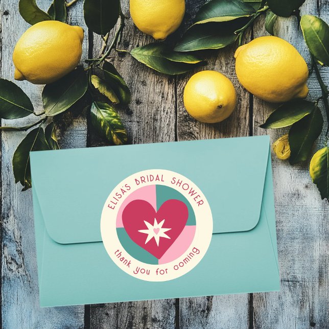 Sticker Rond Réception de mariage bord de mer moderne mignon PE (Seaside Soiree Bridal Shower Modern Cute HEART CUSTOM Classic Round Sticker
)