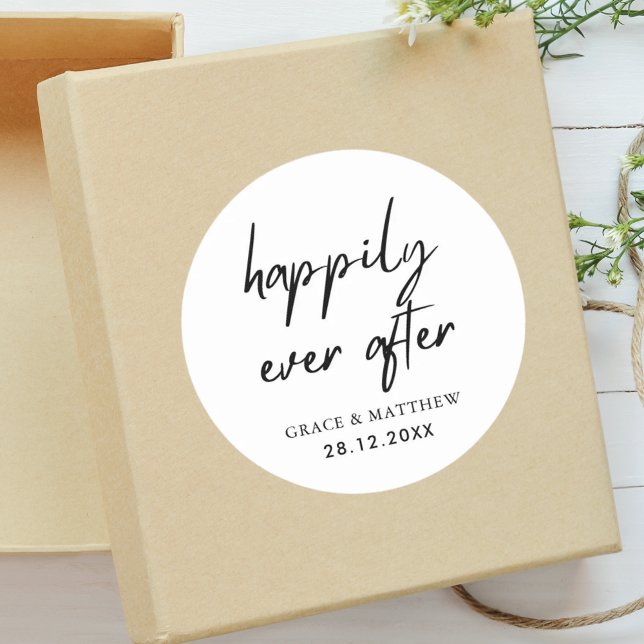Sticker Rond Réception de mariage et soirée "Heureux pour toujo (Wedding celebration sticker makes reception details feel personal and unforgettable.)