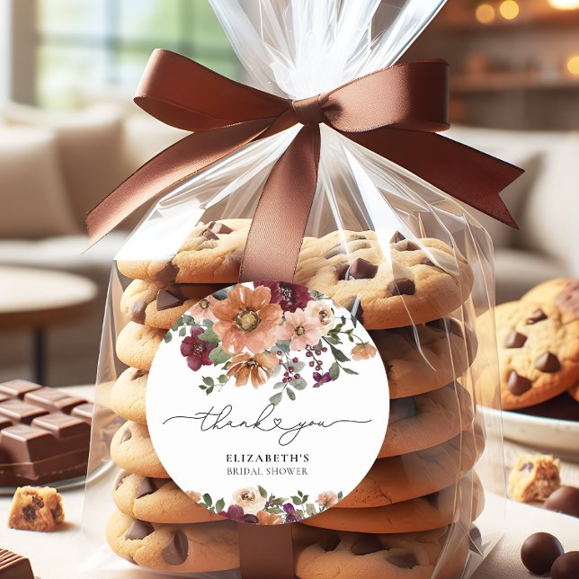 Sticker Rond Réception de mariage floral automnal à l'aquarelle (Créateur téléchargé)