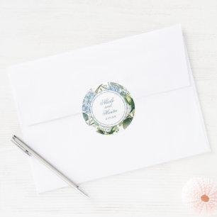 Sticker Rond Réception de mariage florale à l'aquarelle bleu po