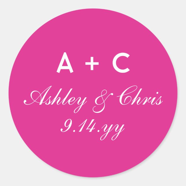 Sticker Rond Réception de mariage personnalisée rose moderne Fa (Devant)