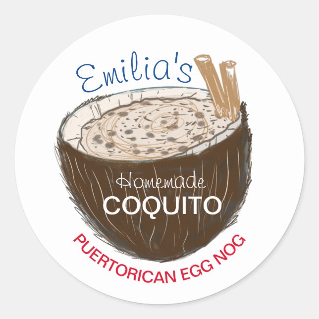 Sticker Rond Recette Coquito Boire Coconut Cocout Coque main ti (Devant)