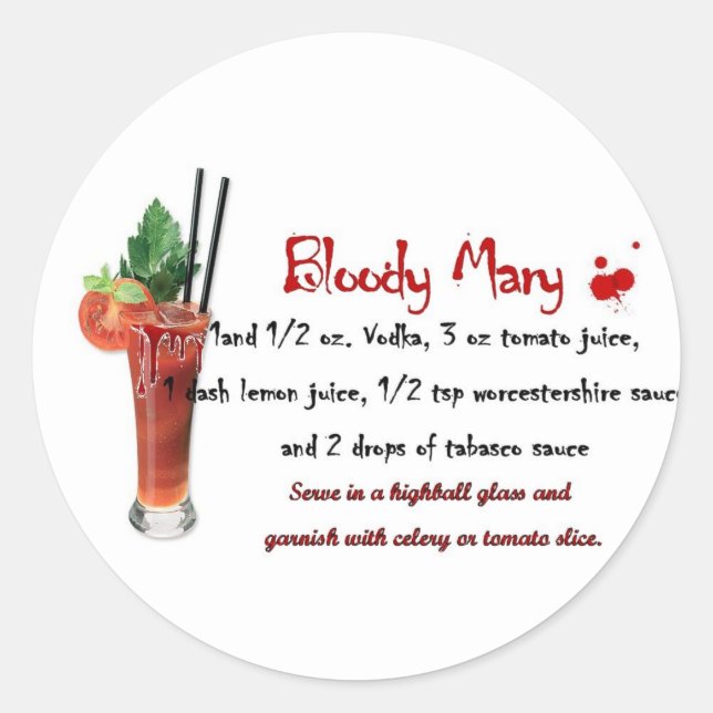 Sticker Rond Recette de boisson Bloody Mary (Devant)