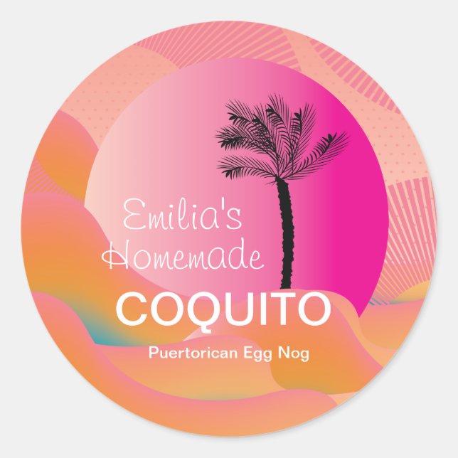 Sticker Rond Recette de boisson Coquito maison rose (Devant)